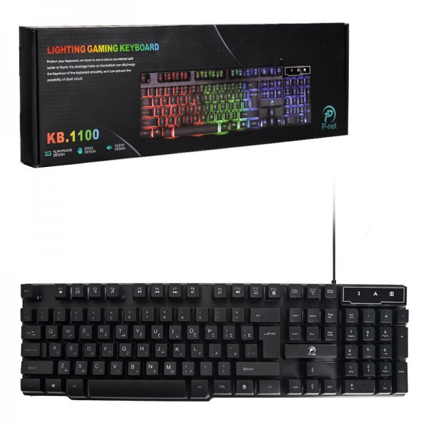 کیبورد گیمینگ سیم دار بک لایت RGB پی نت مدل KB.1100