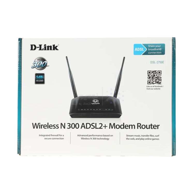 مودم روتر ADSL2+ بیسیم D-Link DSL-2750E Wireless N300 | چهار پورت LAN | دو آنتن 5dBi