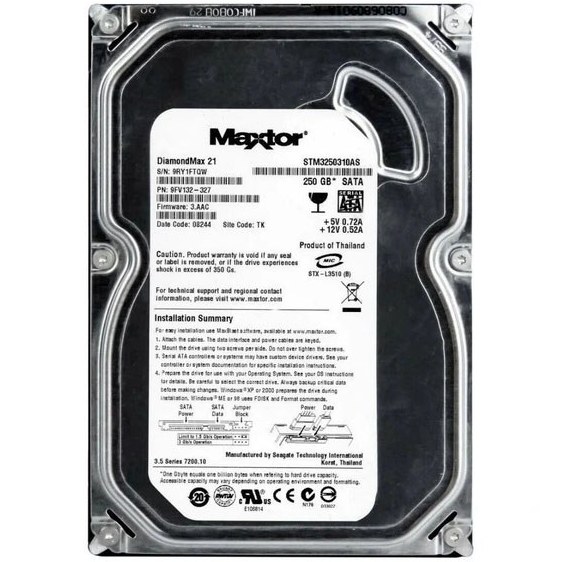 هارد دیسک اینترنال Maxtor 250GB SATA | سلامت 100٪